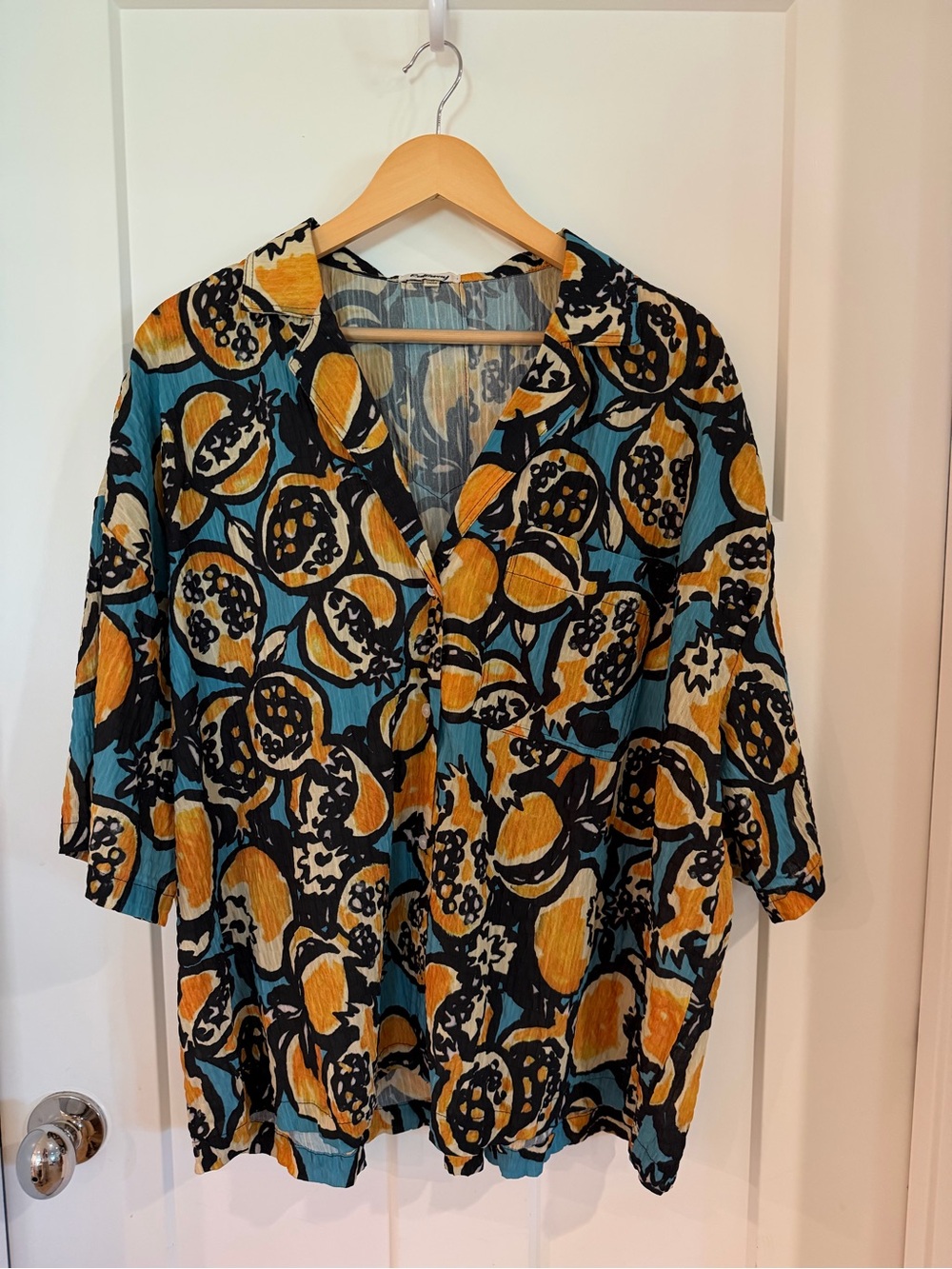 Verge Girl Abstract Print V-Neck Tunic in Teal and Mustard